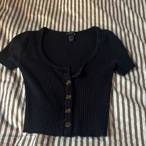 Forever 21 Black Ribbed Button-Down Shirt